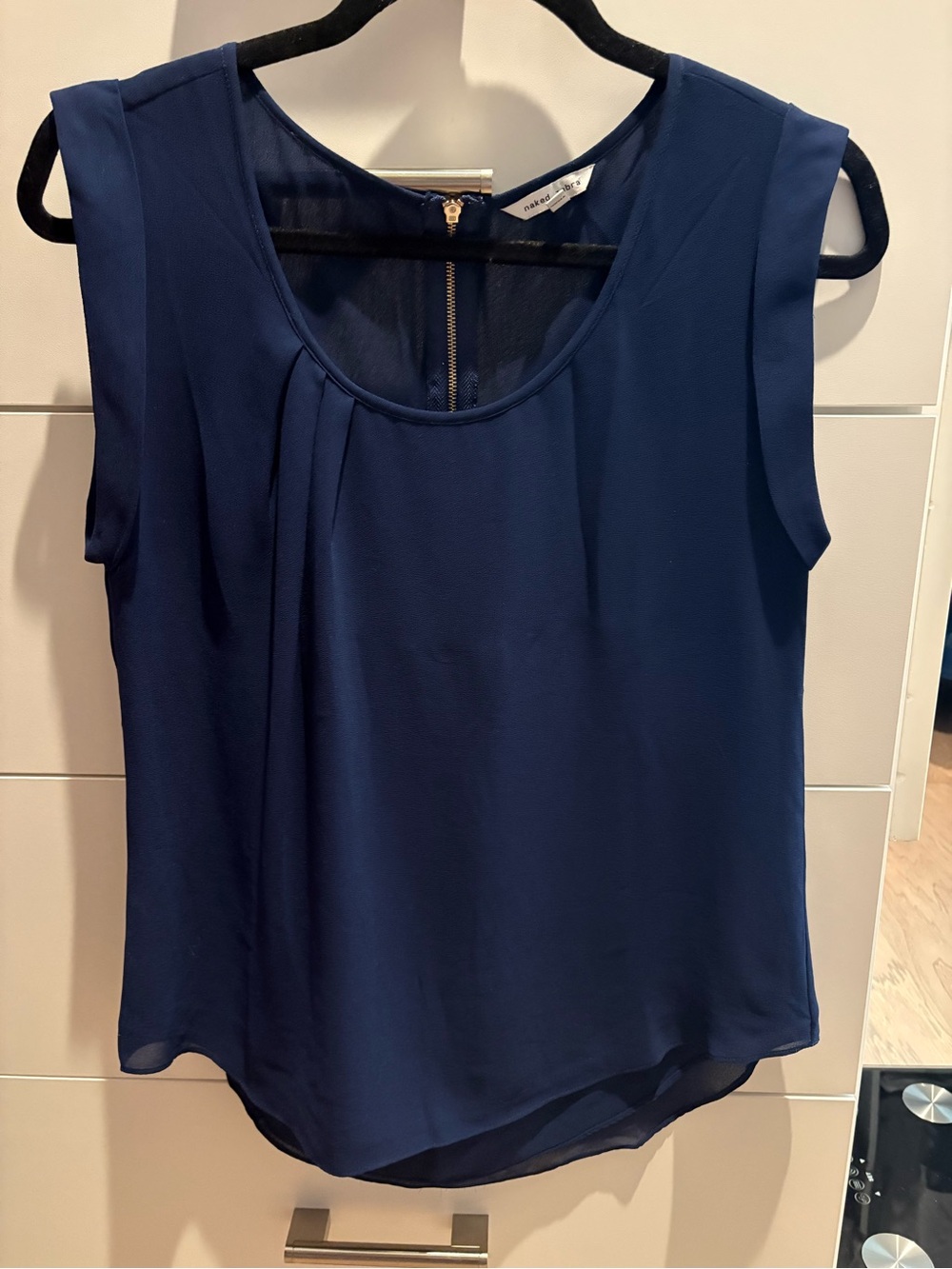 Naked Zebra Navy Pleated Sleeveless Camisole